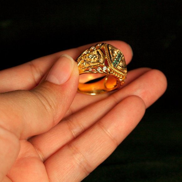 Natural Alexandrite Diamond 18k Yellow Gold Men's Ring - Picture 6 of 7